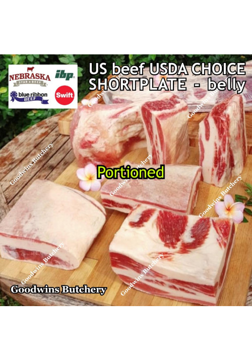 Beef belly samcan SHORTPLATE USDA US CHOICE frozen portioned cuts FATTY >50% FAT +/- 1kg/pc price/kg (any brand in stock)